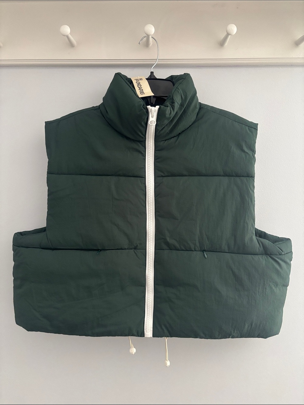 No Boundaries Dark Green Puffer Vest with White Zipper
